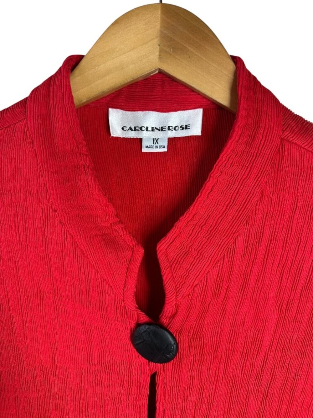 Caroline Rose Textured Red Crinkle Jacket 1X Rayon Blend Made in USA Art to Wear - Picture 4 of 7